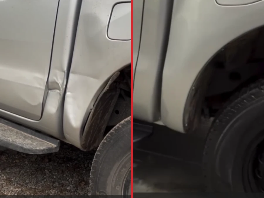 Antes y después de reparación de microbollos en RTM